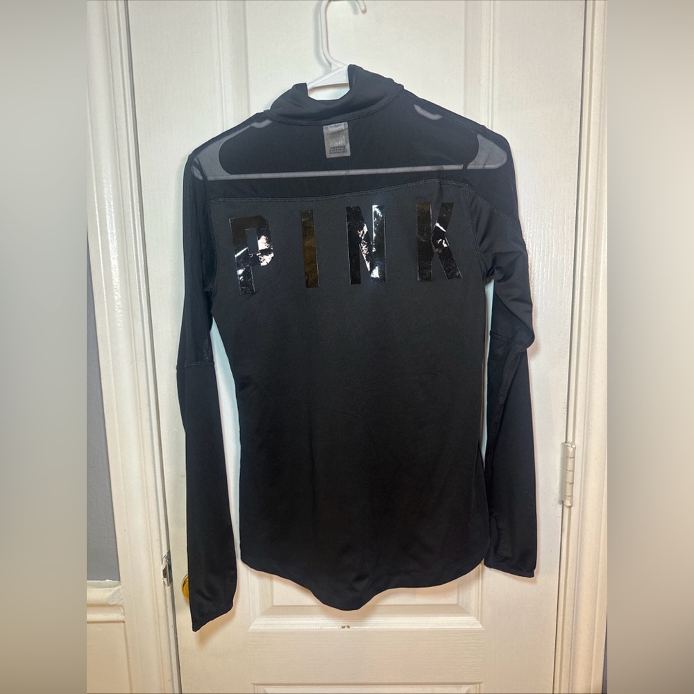 Victoria's Secret PINK Black Quarter Zip Pullover Mesh Back Logo Small